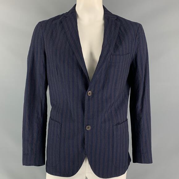 MONTEDORO Chest Size 44 Regular Wool & Linen Navy Stripe Notch Lapel Sport Coat - Picture 1 of 6